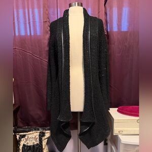 John Fashion Open Cardigan Sweater Sequin Faux Trim Black Sparkle